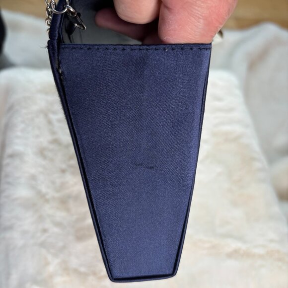 La Regale Crisscross Navy Blue Satin Structured Envelope (Clutch/ Shoulder Bag/ - Picture 10 of 16